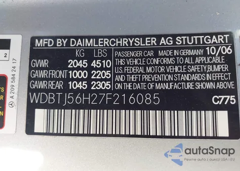 2007 Mercedes-Benz Clk 350 из США, поврежденный, VIN WDBTJ56H27F216085